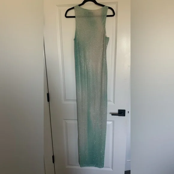 Self Portrait Green Contour Print Rhinestone Dress - Picture 11 of 17